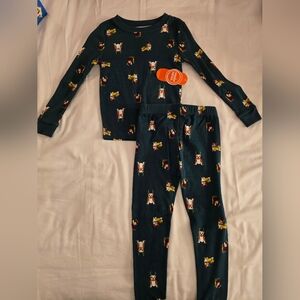 New Dark Green Pajama Set with Puppy Design 4T